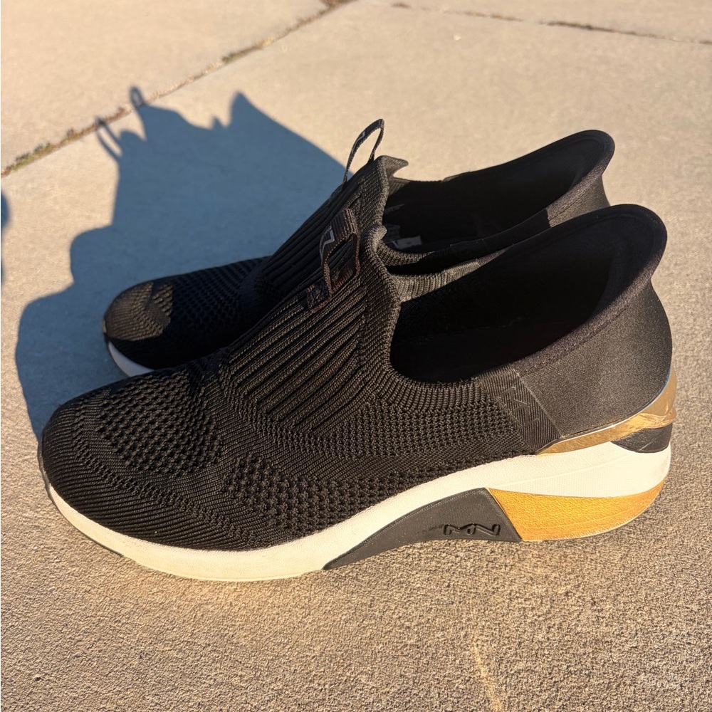 Stylish Mark Nason Skechers Black and Gold Women's Slip-On Wedged sneakers